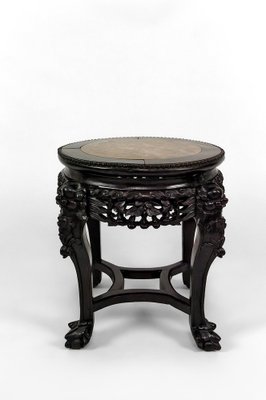 Asian Side Table in Wood Carved with Demons and Marble Top, 1880-XNH-1804518