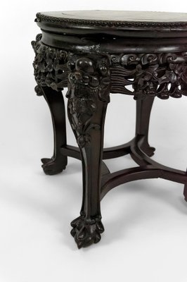 Asian Side Table in Wood Carved with Demons and Marble Top, 1880-XNH-1804518