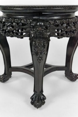 Asian Side Table in Wood Carved with Demons and Marble Top, 1880-XNH-1804518