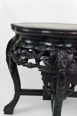 Asian Side Tables in Carved Wood and Marble Tops, 1880s, Set of 2-XNH-1804473