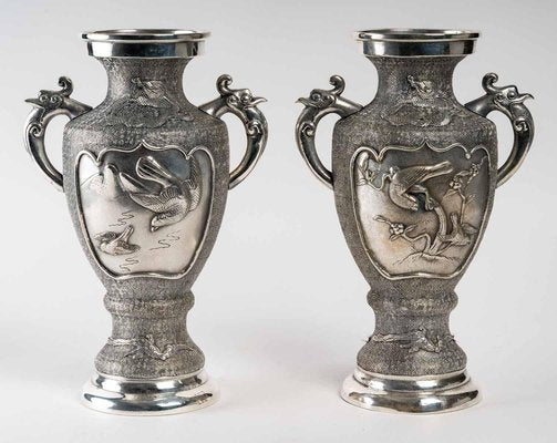 Asian Silvered Metal Vases, Set of 2-WFS-1196604