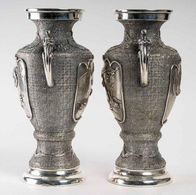 Asian Silvered Metal Vases, Set of 2-WFS-1196604