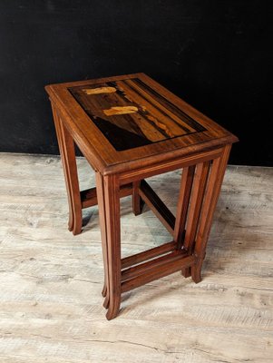 Asian Standing Tables in Marquetry, 1920s, Set of 3-IBO-1761547