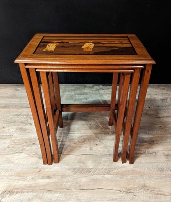 Asian Standing Tables in Marquetry, 1920s, Set of 3-IBO-1761547