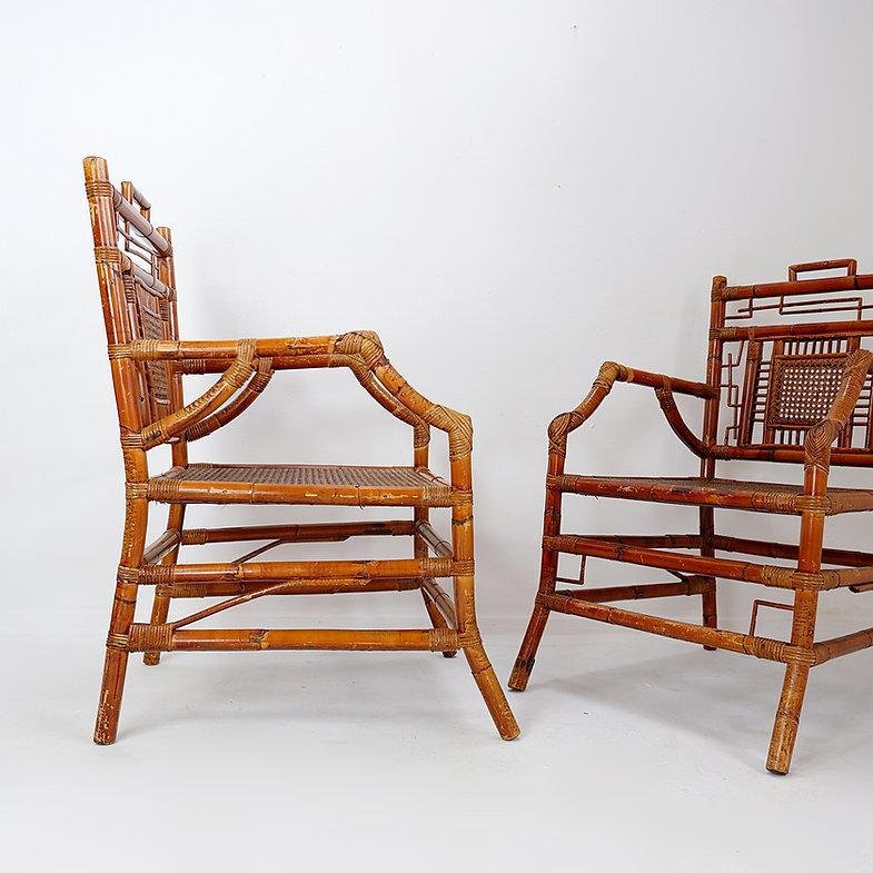 Asian Style Bamboo Armchairs, France, 1962, Set of 2