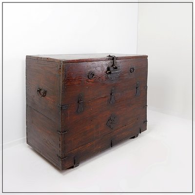 Asian Wooden Chest with Decorative Fittings-NYF-2019262