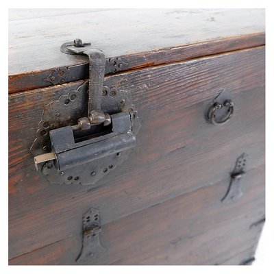 Asian Wooden Chest with Decorative Fittings-JG-1786330