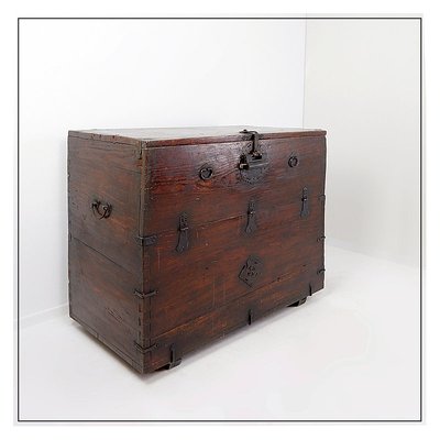 Asian Wooden Chest with Decorative Fittings-JG-1786330