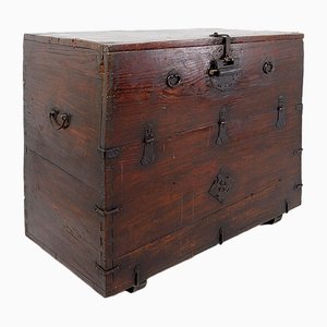 Asian Wooden Chest with Decorative Fittings-NYF-2019262