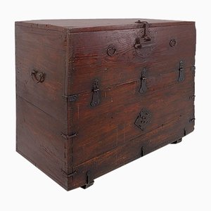 Asian Wooden Chest with Decorative Fittings-JG-1786330