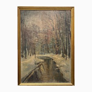 Astolfi, Snowy Park, Oil Painting on Panel, Framed-PKM-1717572