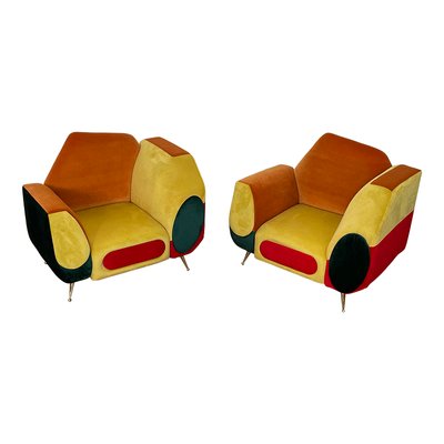 Asymmetrical Armchairs in Multicolored Fabric, 1990s, Set of 2-BEW-1773376