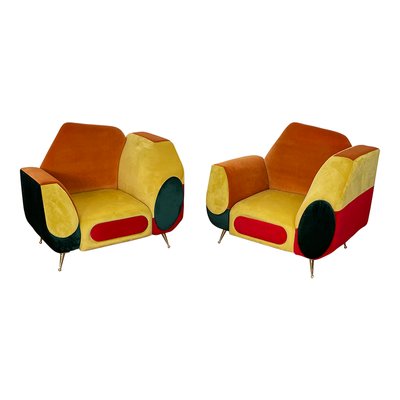 Asymmetrical Armchairs in Multicolored Fabric, 1990s, Set of 2-BEW-1773376