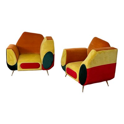 Asymmetrical Armchairs in Multicolored Fabric, 1990s, Set of 2-BEW-1773376