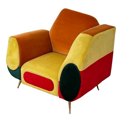 Asymmetrical Armchairs in Multicolored Fabric, 1990s, Set of 2-BEW-1773376