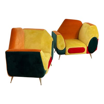 Asymmetrical Armchairs in Multicolored Fabric, 1990s, Set of 2-BEW-1773376