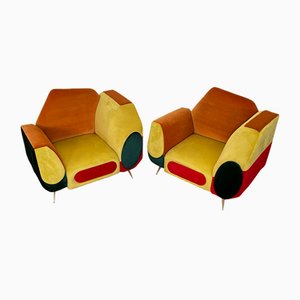 Asymmetrical Armchairs in Multicolored Fabric, 1990s, Set of 2-BEW-1773376