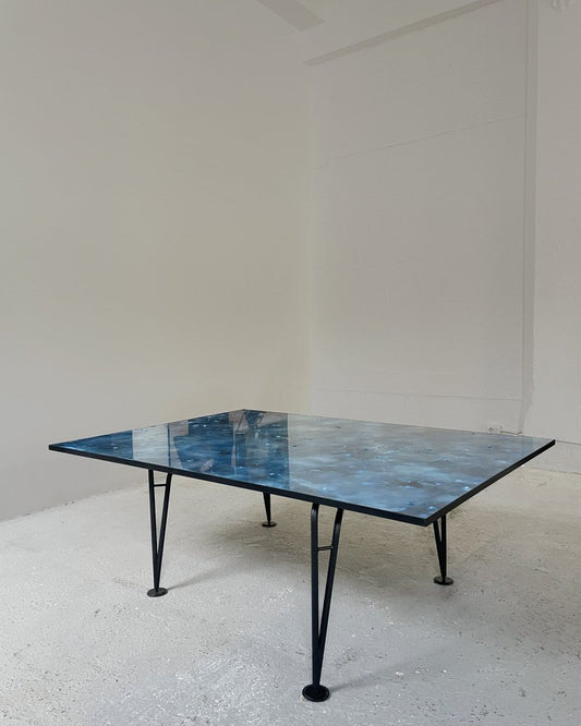 Asymmetrical Table with Metal Legs and Blue Resin Top by Giannoni & Santoni for Colé Italia