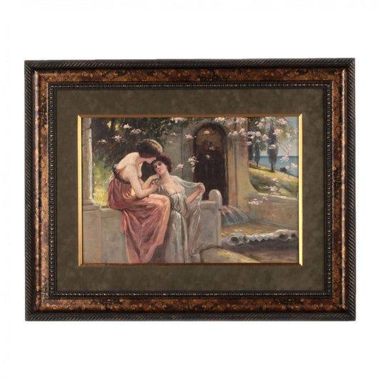 At the Fountain, 1900, Oil on Board, Framed