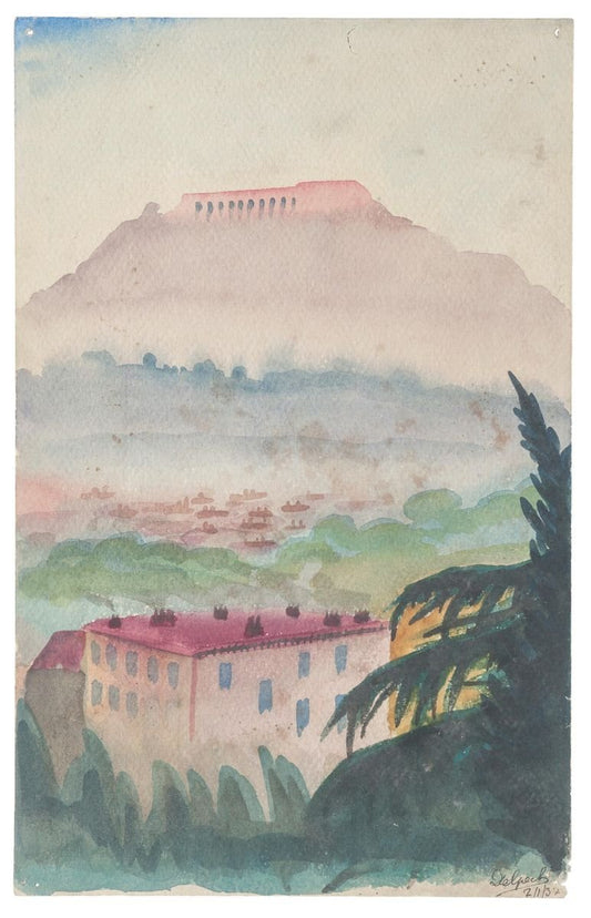 Athens: Vie of the Akropolis - Watercolor on Paper by Jean Delpech - 1937 1937