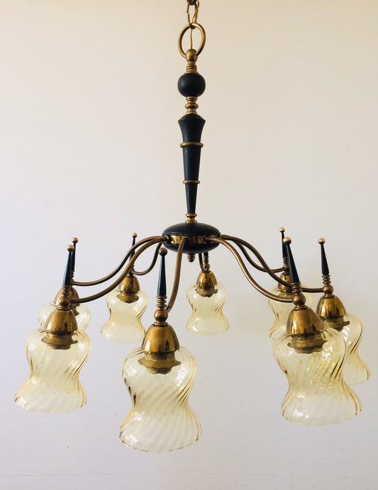 Atomic Age Design Brass and Glass Chandelier, 1950s