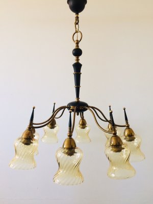 Atomic Age Design Brass and Glass Chandelier, 1950s-RQV-842094