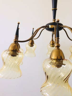 Atomic Age Design Brass and Glass Chandelier, 1950s-RQV-842094