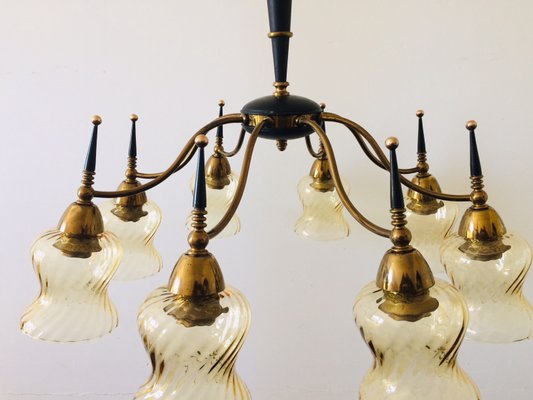 Atomic Age Design Brass and Glass Chandelier, 1950s-RQV-842094