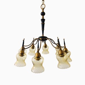 Atomic Age Design Brass and Glass Chandelier, 1950s-RQV-842094