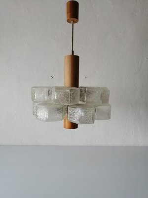 Atomic Design Austrian 12 Armed Glass & Wooden Body Chandelier from Temde, 1960s-RDS-1147813