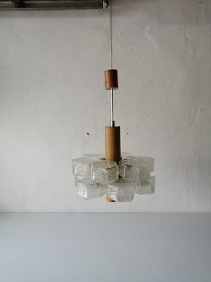 Atomic Design Austrian 12 Armed Glass & Wooden Body Chandelier from Temde, 1960s-RDS-1147813