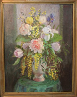 Augusta Thejll Clemmensen, Bouquet in a Vase, 1930, Oil on Canvas, Framed-ZZV-1818385