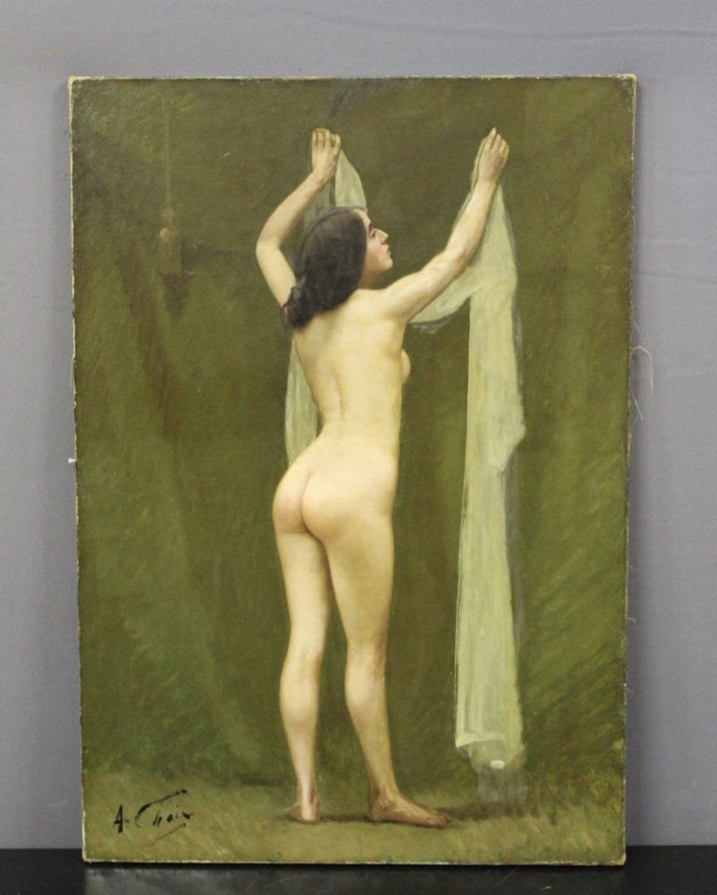 Auguste Chaix, Nude with Scarf, Late 19th Century, Oil on Canvas