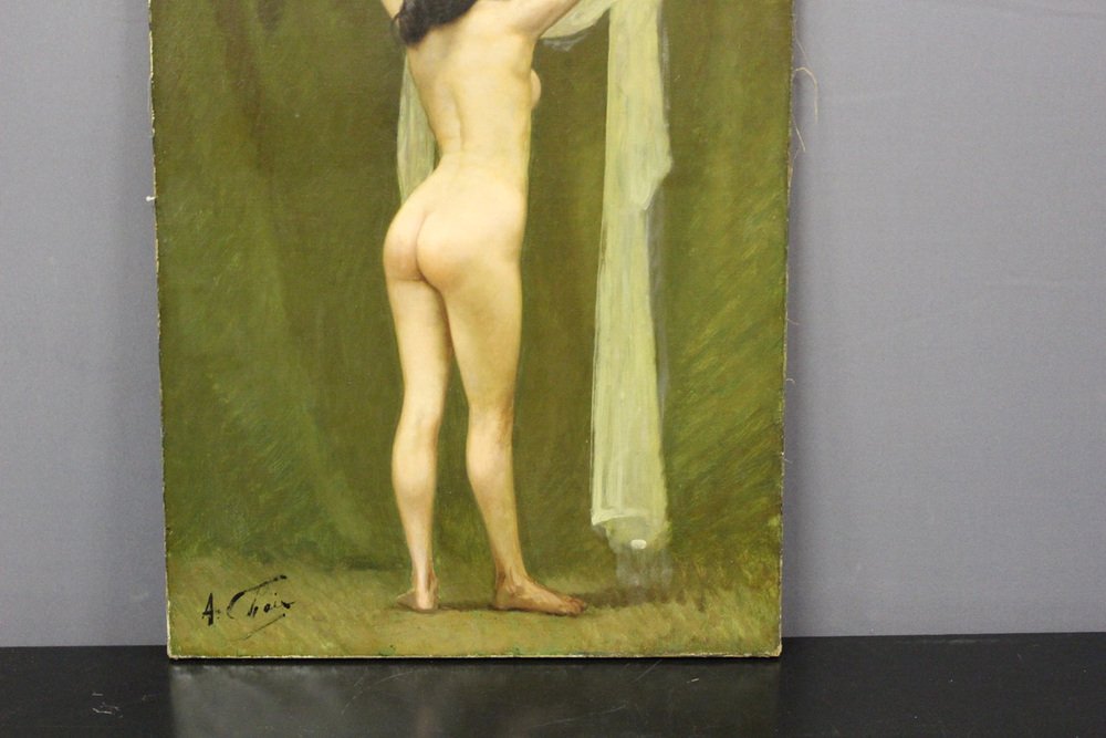 Auguste Chaix, Nude with Scarf, Late 19th Century, Oil on Canvas