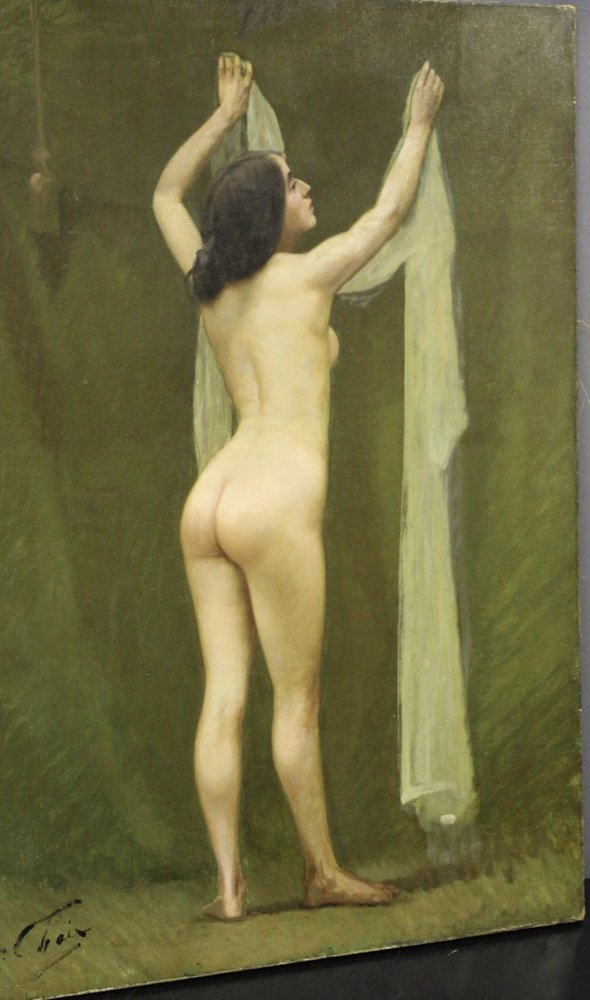 Auguste Chaix, Nude with Scarf, Late 19th Century, Oil on Canvas