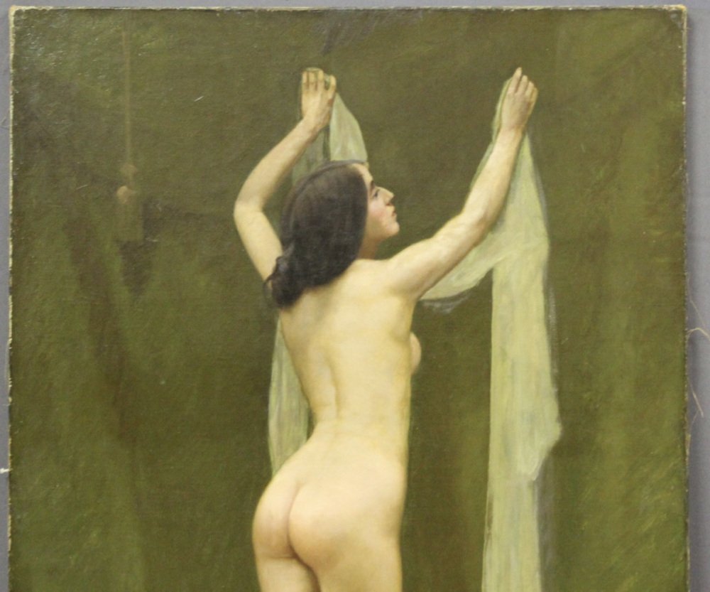 Auguste Chaix, Nude with Scarf, Late 19th Century, Oil on Canvas