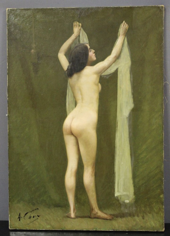 Auguste Chaix, Nude with Scarf, Late 19th Century, Oil on Canvas