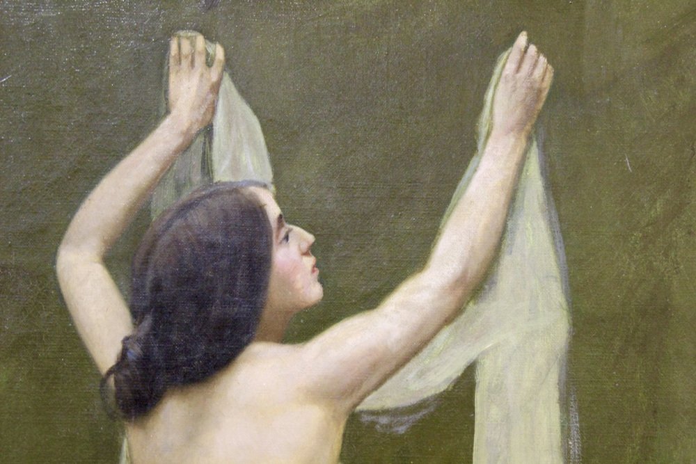 Auguste Chaix, Nude with Scarf, Late 19th Century, Oil on Canvas