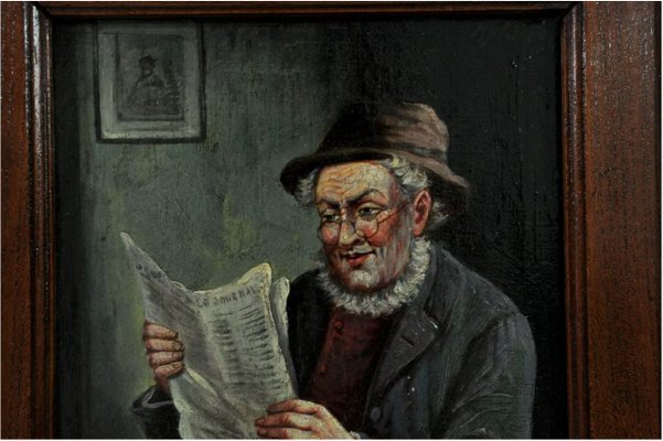 Augustus Nicholas Burke, Portrait of a Reading Man, 1800s, Oil on Board-QOR-2022463