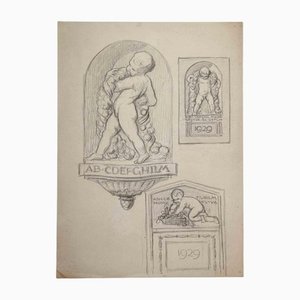 Aurelio Mistruzzi, Study for a Bas-Relief, Original Drawing, Mid-20th Century-ZCI-1163391