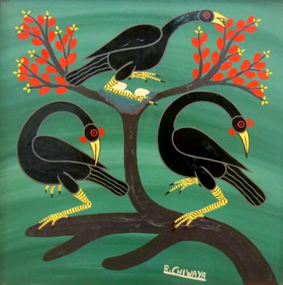 Aussi Jaffary Rashid, Exotic Birds, Tanzania, 1970s, Oil on Board-QFD-1189714