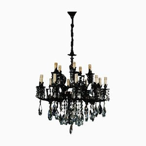 Austrian 14-Light Chandelier in Burnished Bronze with Swarovski Pendants, Late 1800s-NJV-974681