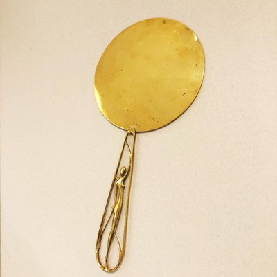 Austrian Art Deco Brass Hand Mirror from Werkstätte Hagenauer, Vienna-MH-965412