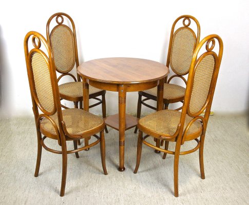 Austrian Art Nouveau Chairs with Table in Bentwood from Thonet, 1915, Set of 5-TQA-1385914