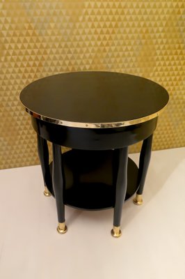 Austrian Art Nouveau Round Black Shellac and Brass Side Table by Adolf Loos, 1910s-UH-1816605