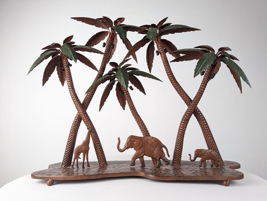 Austrian Artist, Giraffe, Palms and Elephants, 1920s, Metal-JJT-1529703