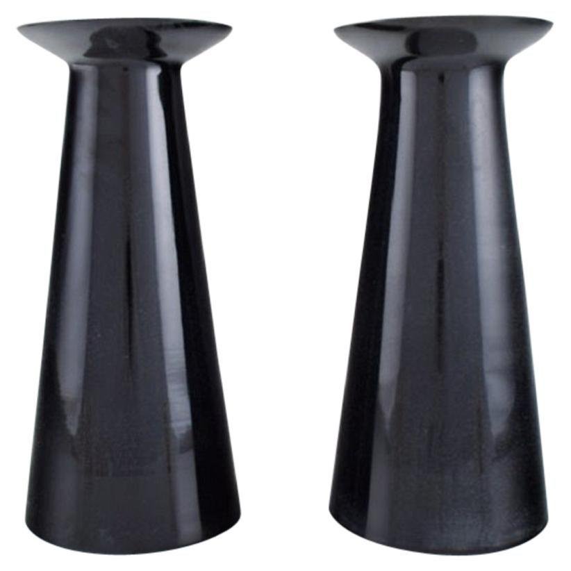 Austrian Black Art Glass Beatrice and Nora Vases by Stölzle-Oberglas, Set of 2