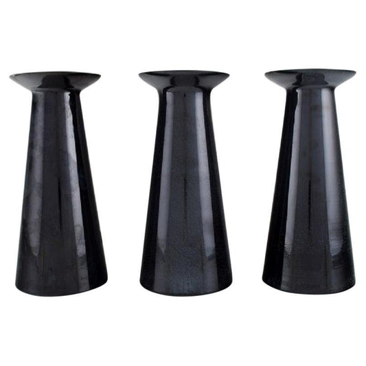 Austrian Black Art Glass Beatrice and Nora Vases by Stölzle-Oberglas, Set of 3