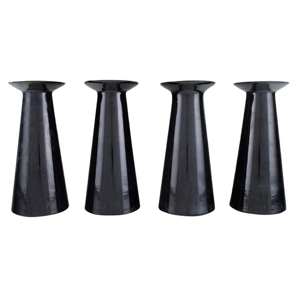 Austrian Black Art Glass Beatrice and Nora Vases by Stölzle-Oberglas, Set of 4