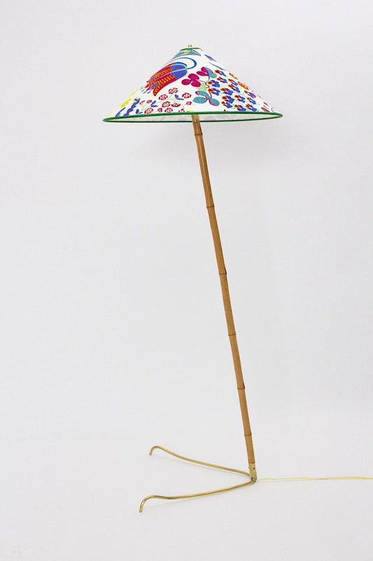 Austrian Brass Bamboo Claw Foot Floor Lamp from J.T.Kalmar, 1950s